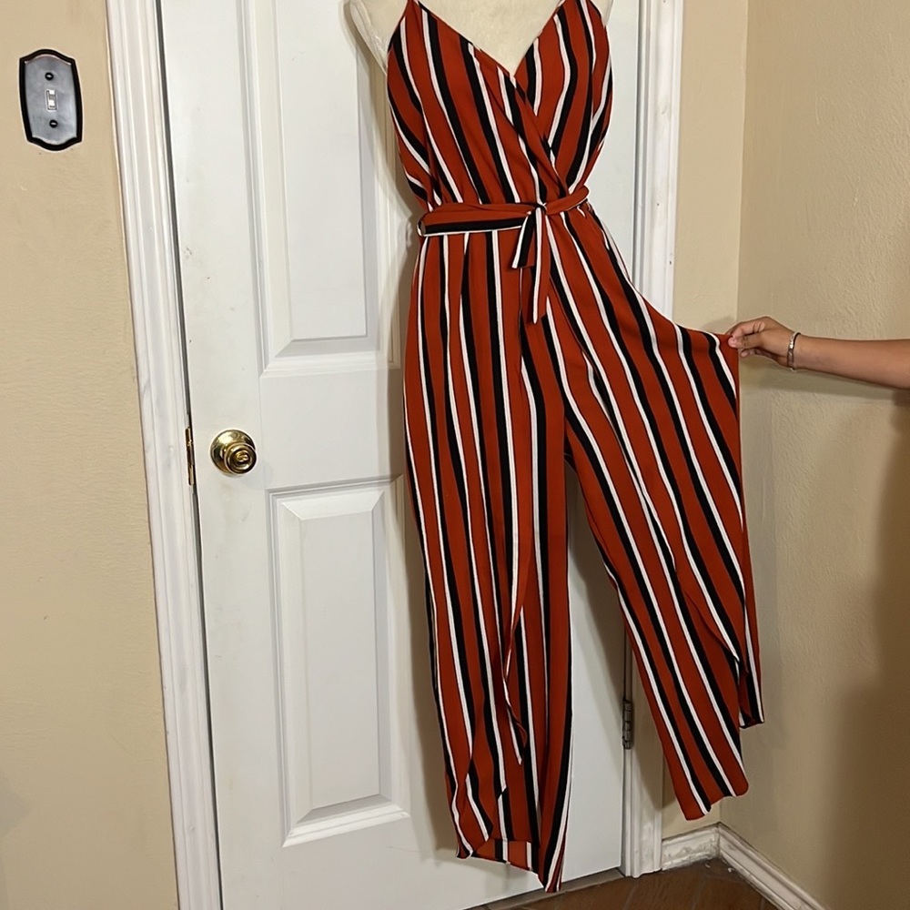 Adjustable Strap Split Low Thigh Belted Wide Leg Jumpsuit